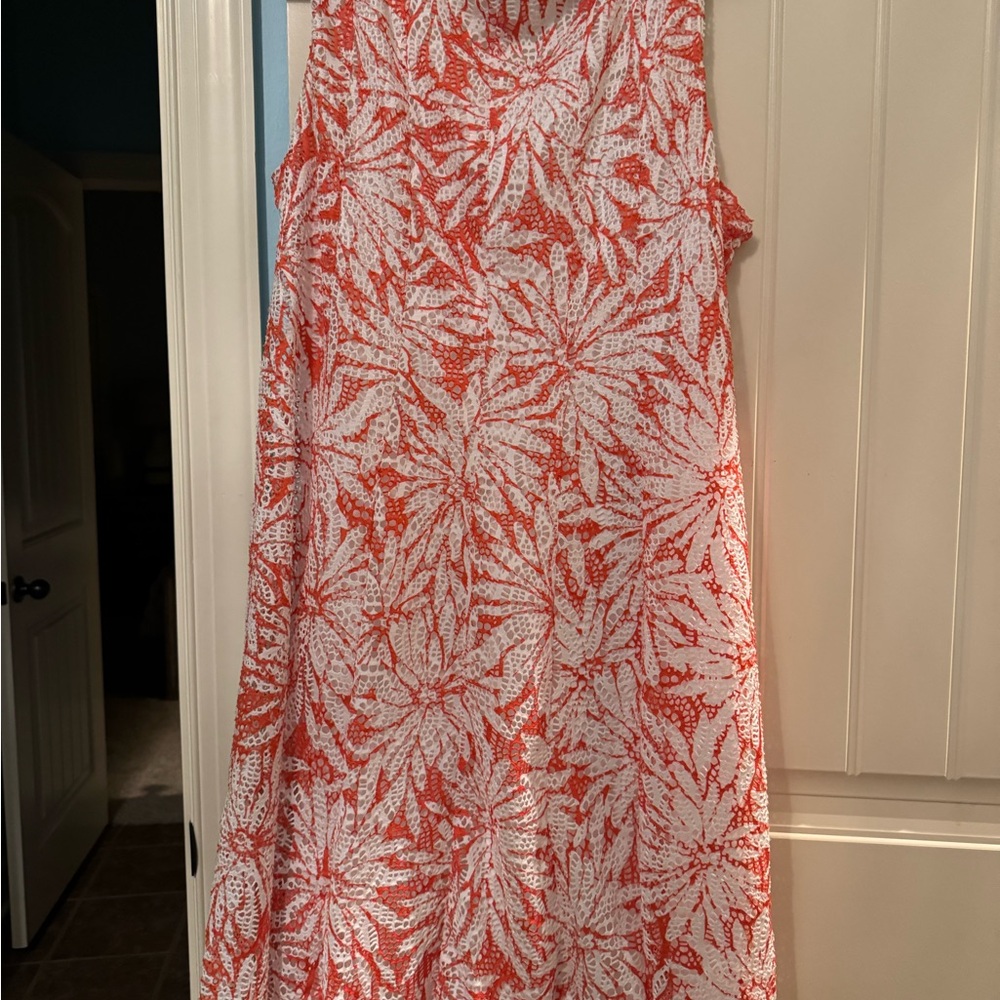 Perceptions Red And White Leaf Pattern Dress. Siz… - image 7